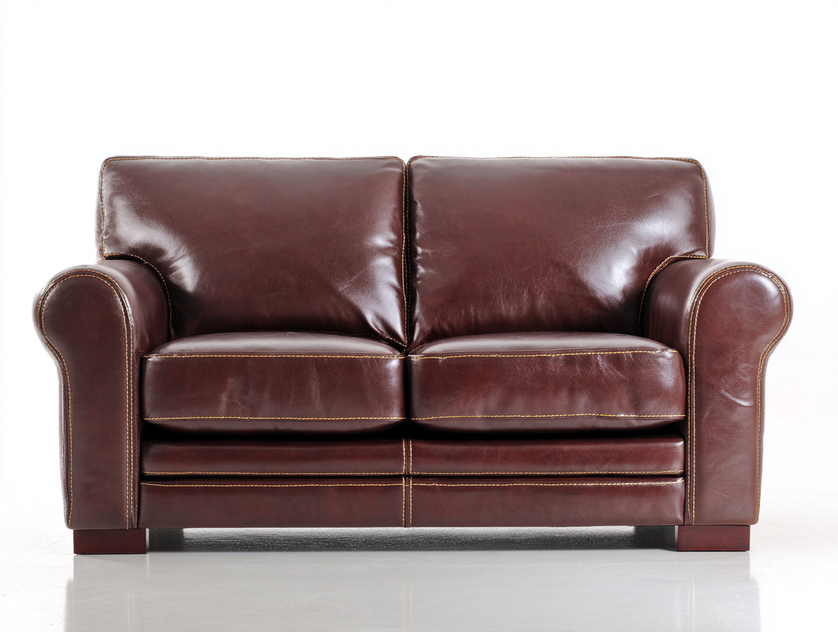 Canapé 2 places - Cuir - 160x90x87 cm - Brun acajou - Style classique