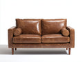 Canapé 2 places - Cuir - 166x88x85 cm - Brun caramel - Style rétro