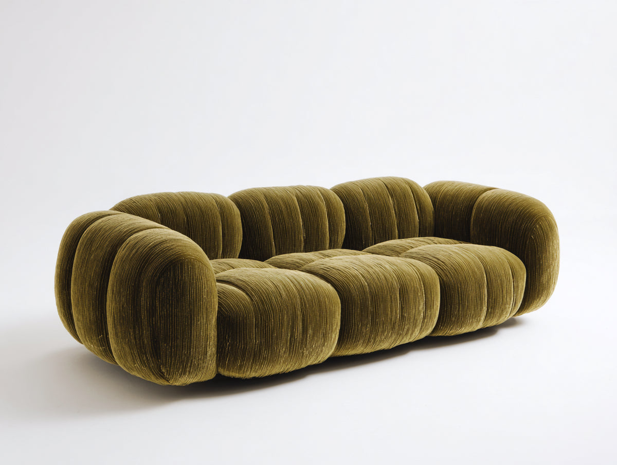 Canapé 3 places - Velours côtelé - 218x101x75 cm - Vert olive foncé - Style contemporain