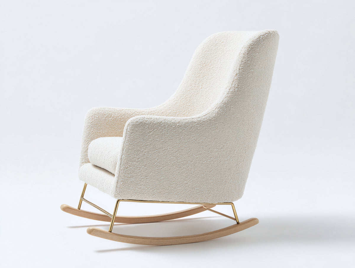 Fauteuil à bascule - tissu bouclé-métal-bois - 82x76x101 cm - crème-or-bois naturel - contemporain