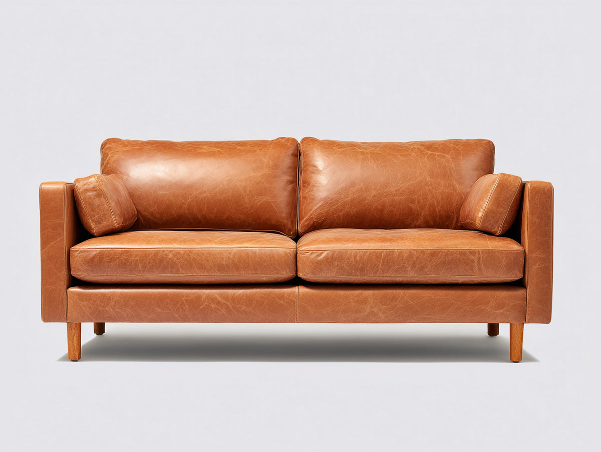 Canapé 2 places - Cuir - 173x86x83 cm - Cognac - Style contemporain