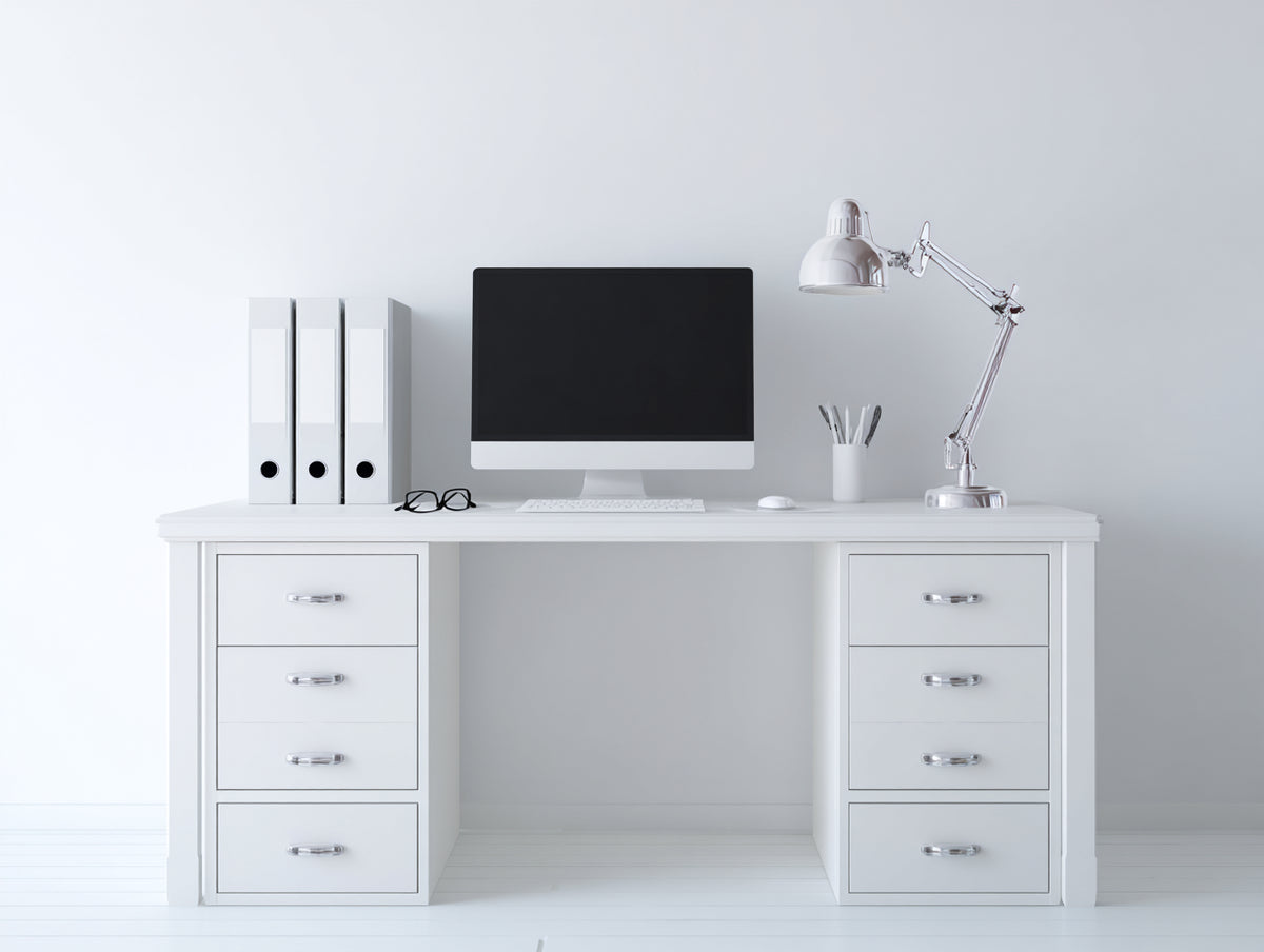Bureau - panneau dérivé du bois-métal - 150 x 60 x 75 cm - blanc - style moderne