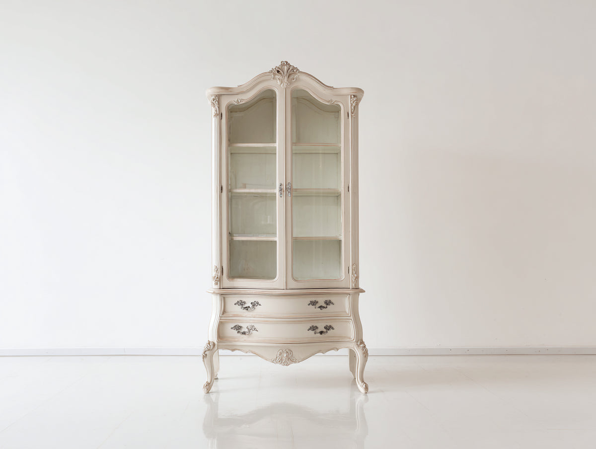 Vitrine - Bois-Verre - 88x43x187 cm - Blanc ivoire-Transparent - Style baroque