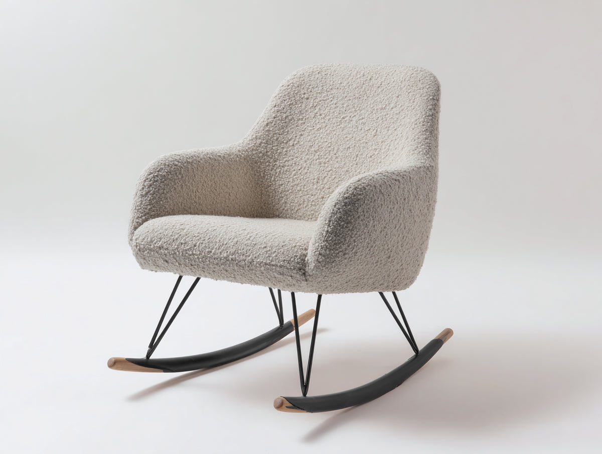 Fauteuil à bascule - tissu bouclé-métal-bois - 82x75x92 cm - beige clair-noir-bois naturel - contemporain