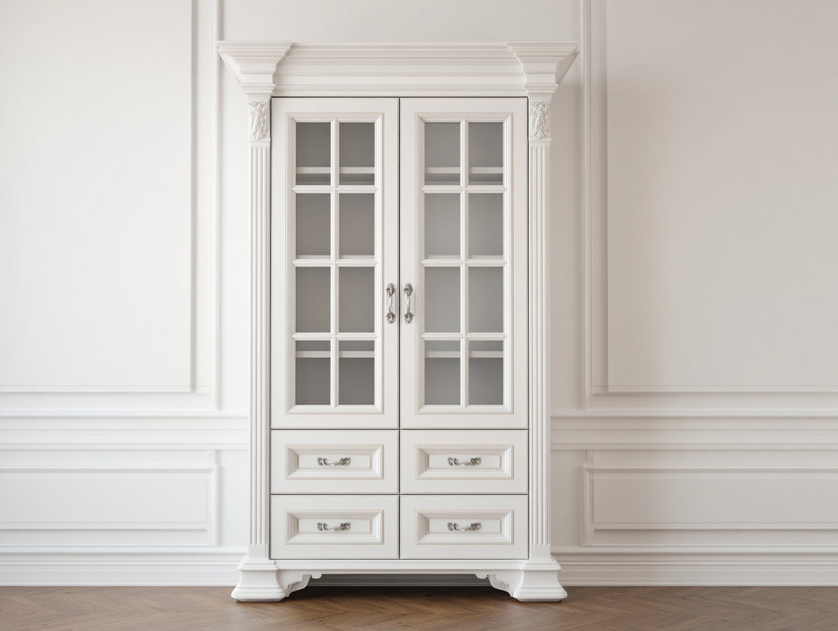 Vitrine - Bois-Verre - 92x42x192 cm - Blanc-Transparent - Style classique