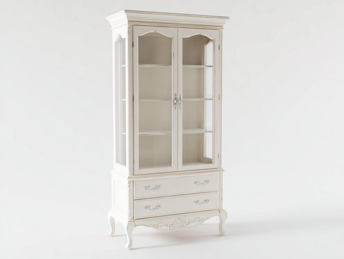 Vitrine - Bois-Verre - 88x43x188 cm - Blanc ivoire-Transparent - Style classique
