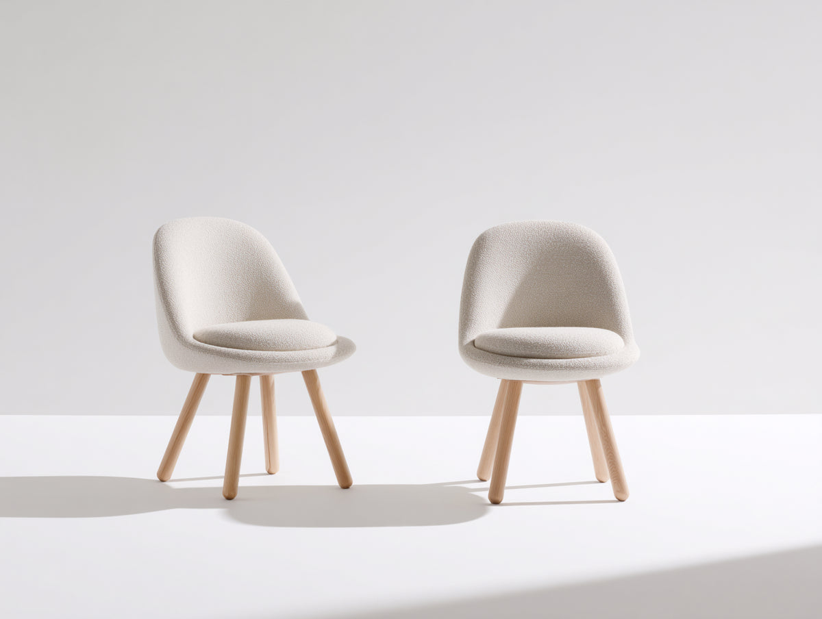 Chaise de salle à manger - Tissu bouclé-bois - 52 x 56 x 78 cm - Crème-bois clair - Style scandinave