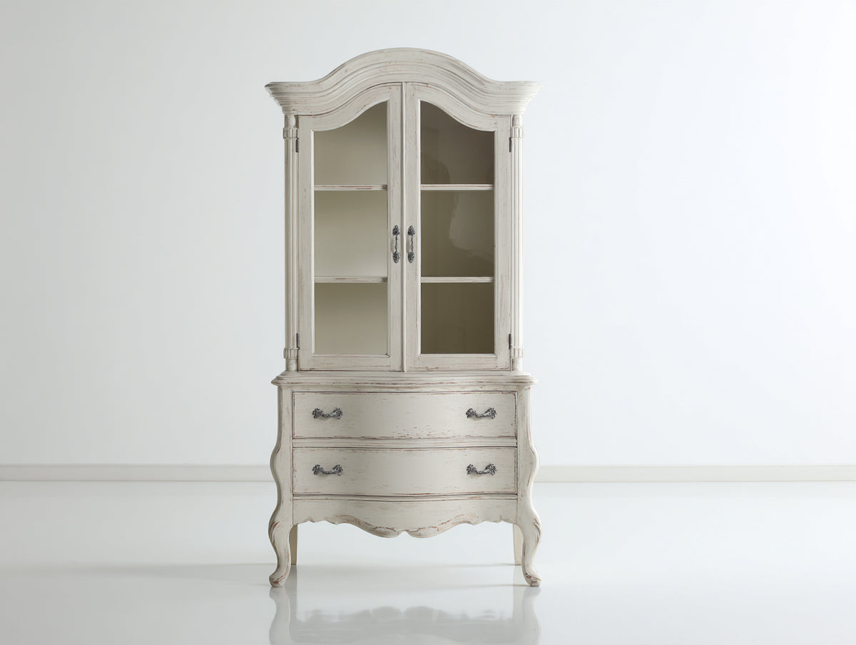 Vitrine - Bois-Verre - 86x42x182 cm - Blanc vieilli-Transparent - Style romantique