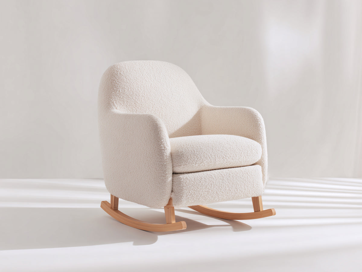 Fauteuil à bascule - tissu bouclé-bois - 80x77x89 cm - crème-bois naturel - scandinave