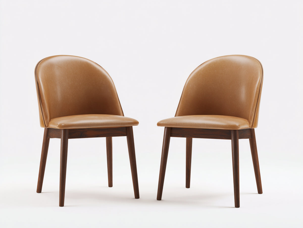 Chaise de salle à manger - Similicuir-bois - 50 x 55 x 80 cm - Camel-brun foncé - Style moderne