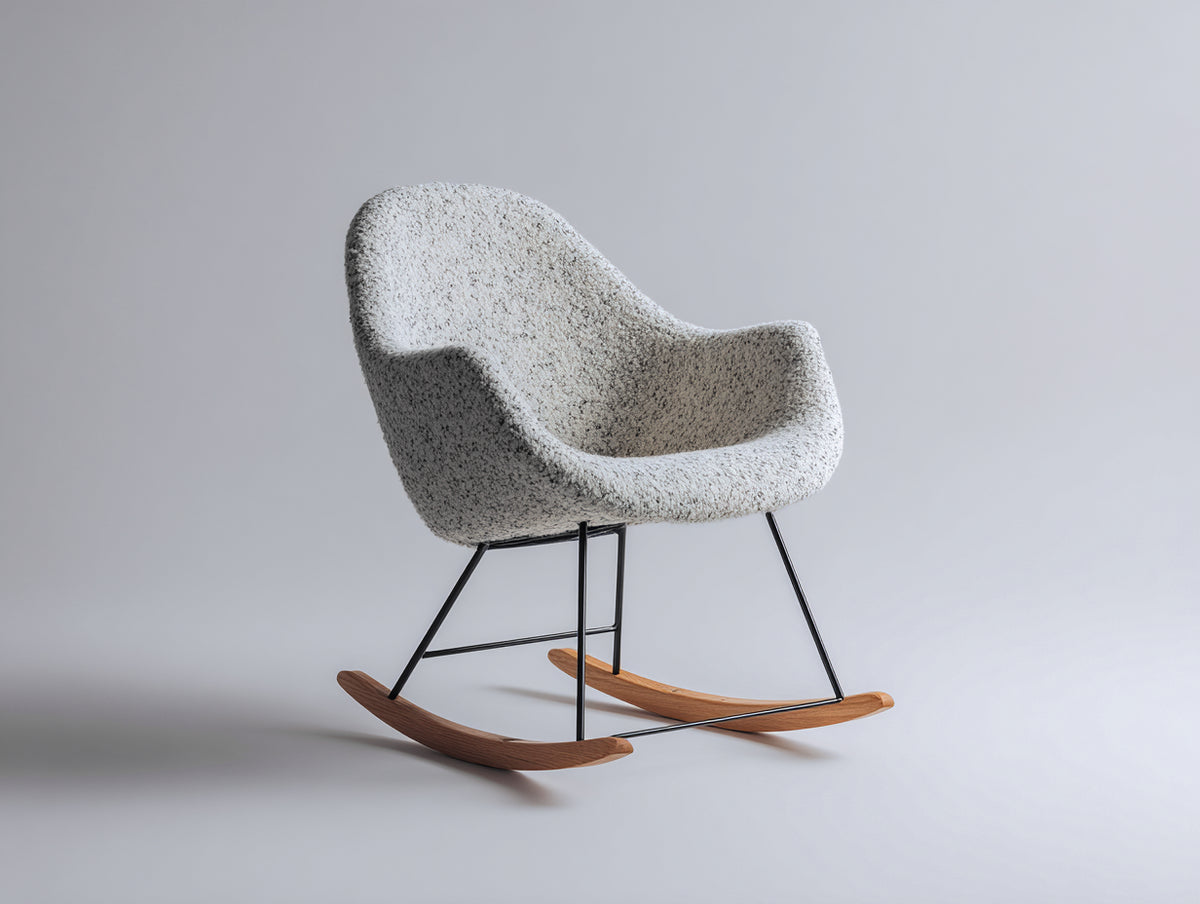Fauteuil à bascule - tissu bouclé-métal-bois - 83x73x88 cm - gris clair-noir-bois naturel - contemporain