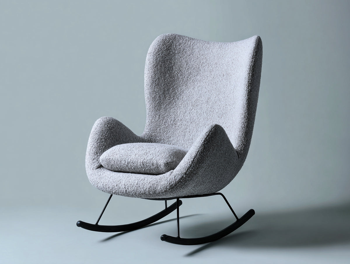Fauteuil à bascule - tissu bouclé-métal-bois - 85x77x104 cm - gris clair-noir - moderne