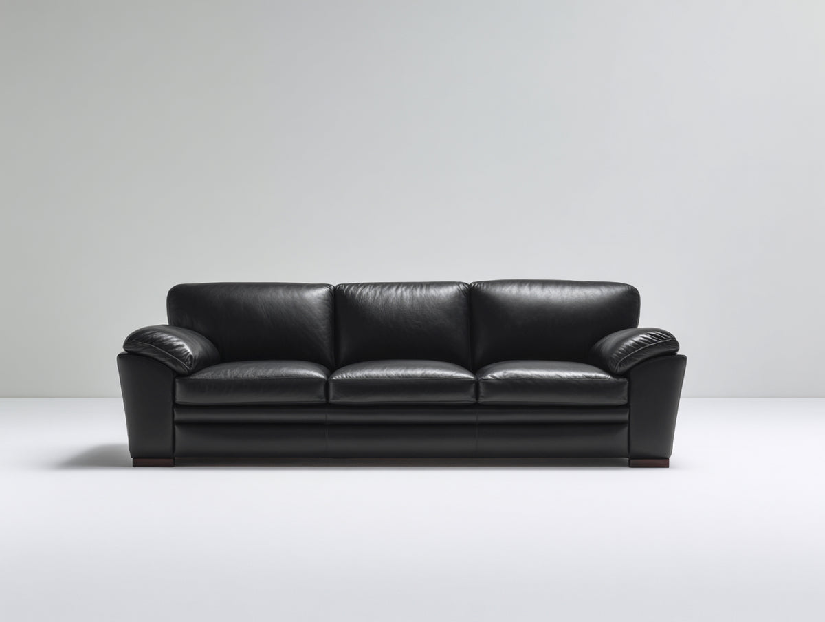 Canapé 3 places - Cuir - 221x94x85 cm - Noir - Style moderne
