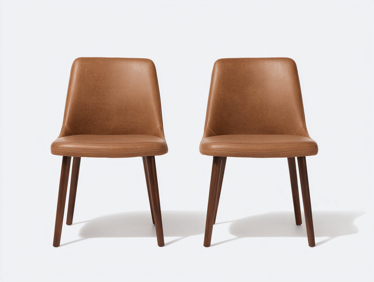 Chaise de salle à manger - similicuir-bois - 50x55x84 cm - marron cognac-bois foncé - moderne