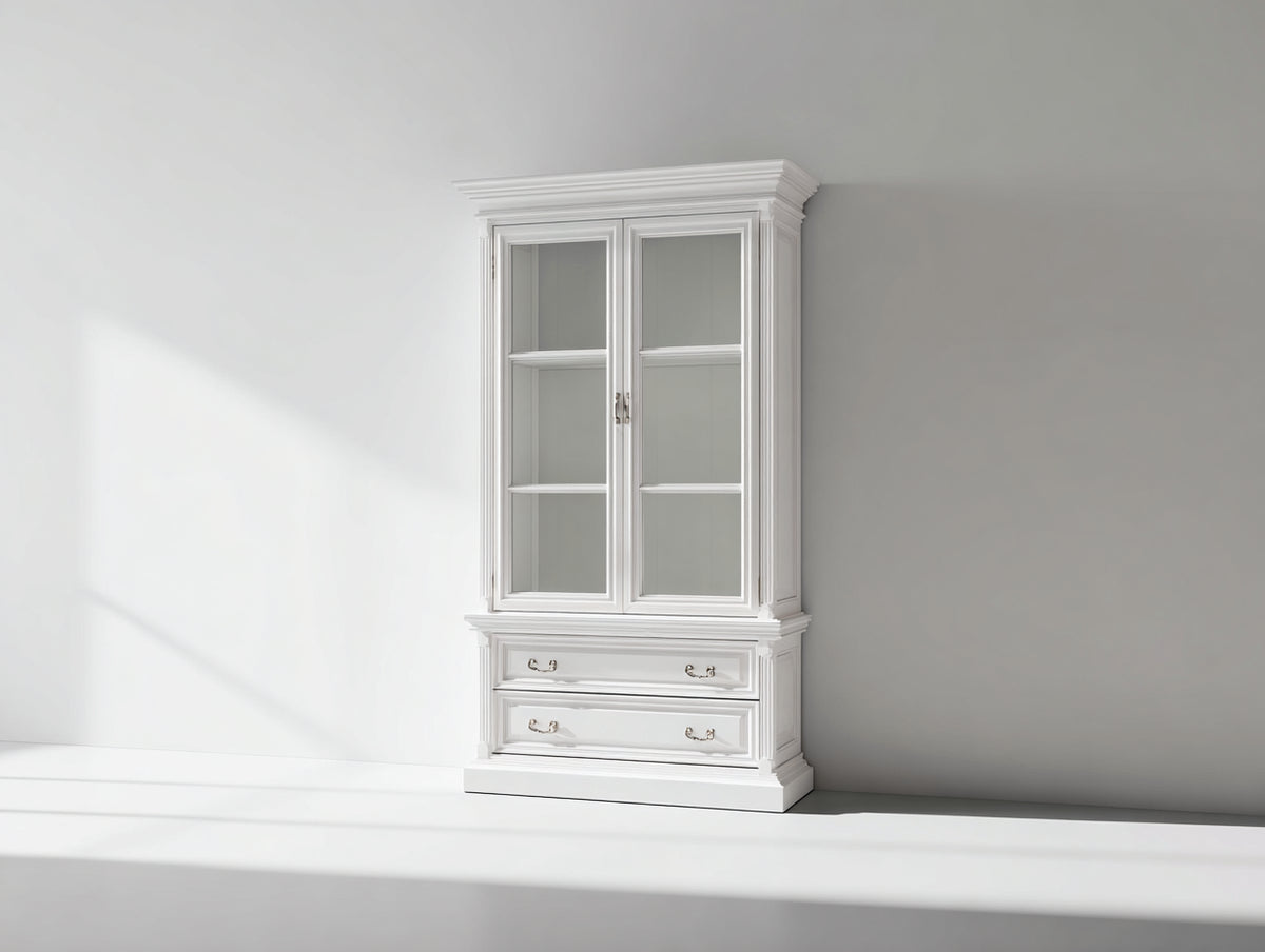 Vitrine - Bois-Verre - 89x41x181 cm - Blanc-Transparent - Style classique