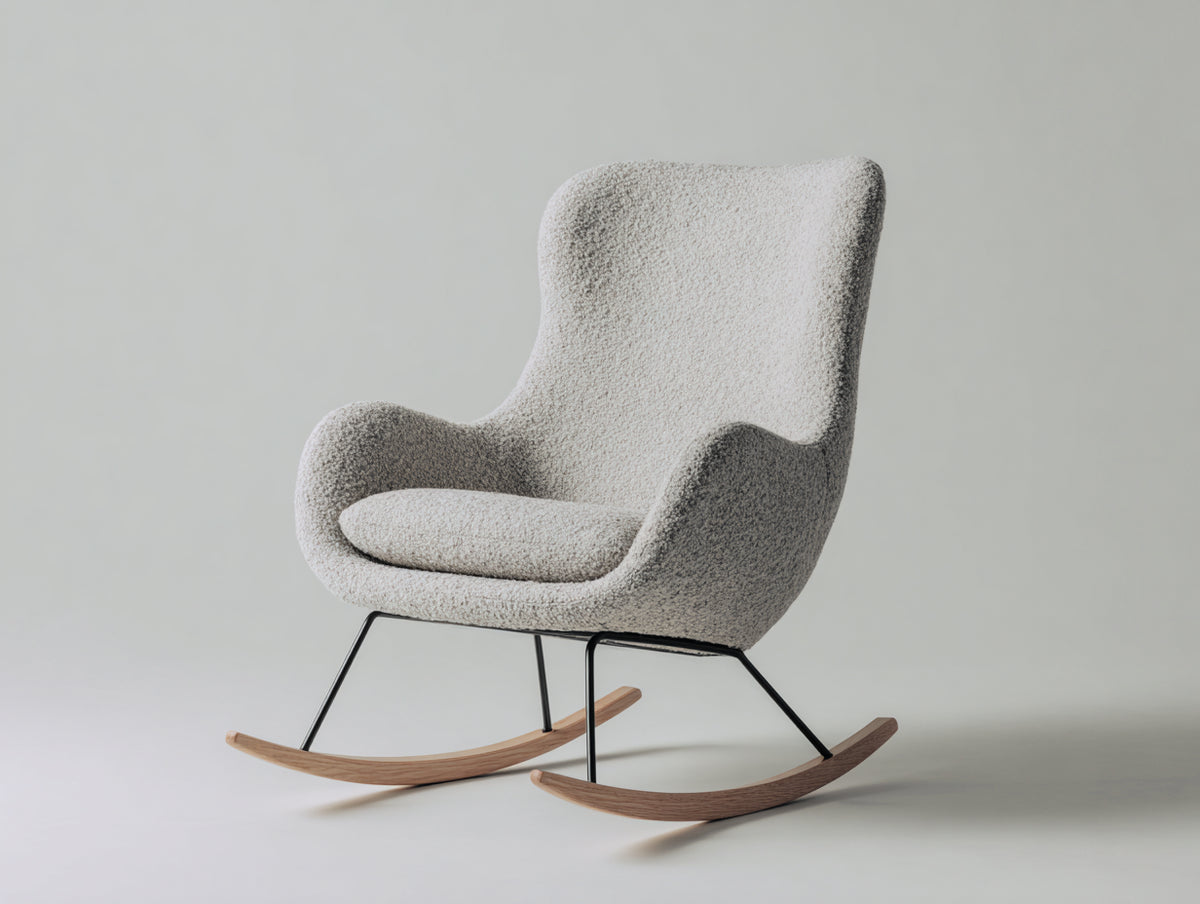 Fauteuil à bascule - tissu bouclé-métal-bois - 84x76x102 cm - beige clair-noir-bois naturel - contemporain