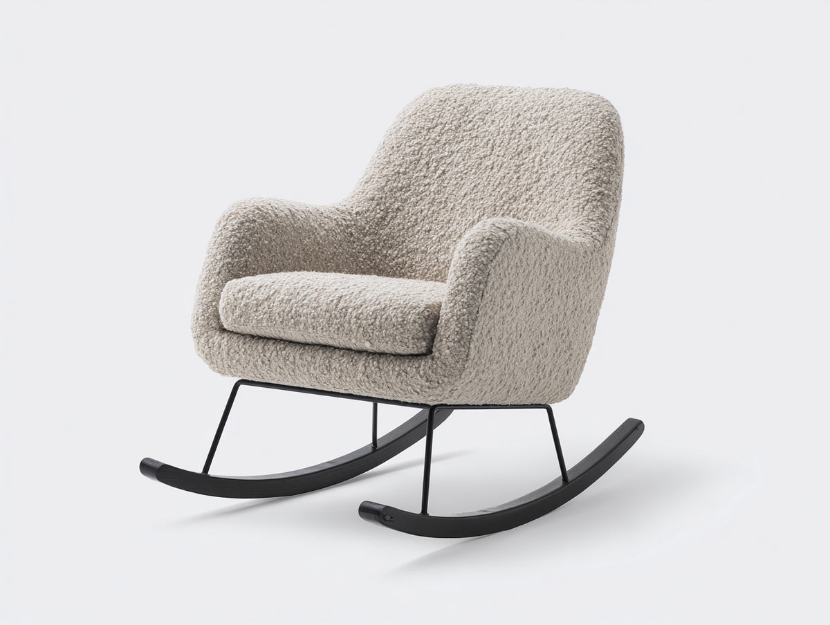 Fauteuil à bascule - tissu bouclé-métal-bois - 83x76x94 cm - beige-noir - contemporain