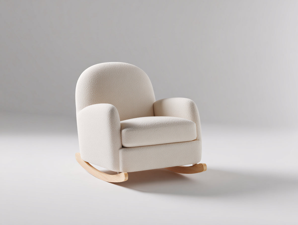 Fauteuil à bascule - tissu bouclé-bois - 79x76x88 cm - crème-bois naturel - moderne