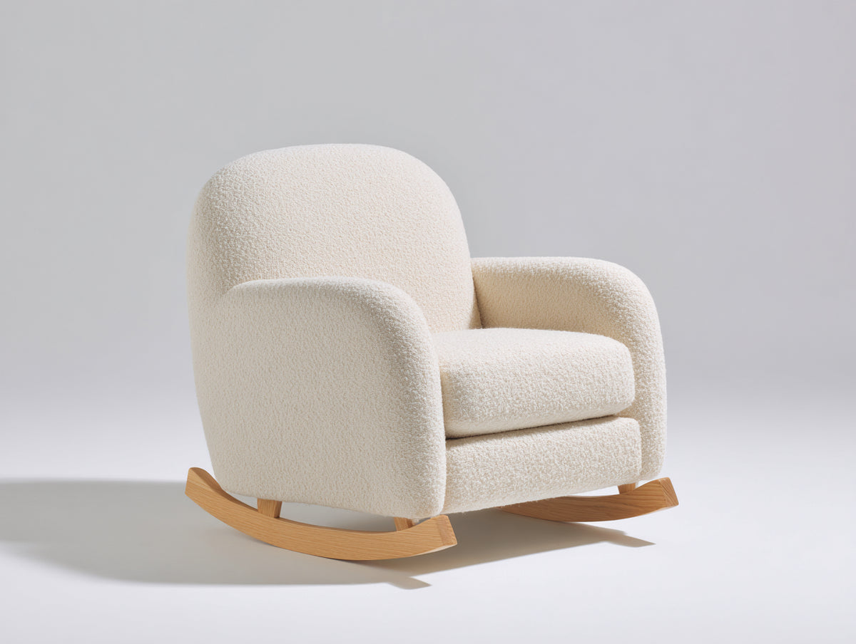 Fauteuil à bascule - tissu bouclé-bois - 81x78x91 cm - crème-bois naturel - moderne
