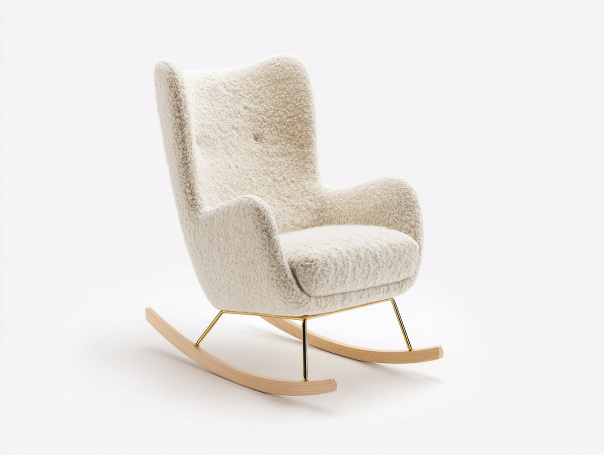 Fauteuil à bascule - tissu bouclé-métal-bois - 80x74x103 cm - crème-or-bois naturel - contemporain