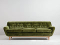 Canapé 3 places - Velours-Bois - 208x89x83 cm - Vert olive-Bois clair - Style moderne rétro