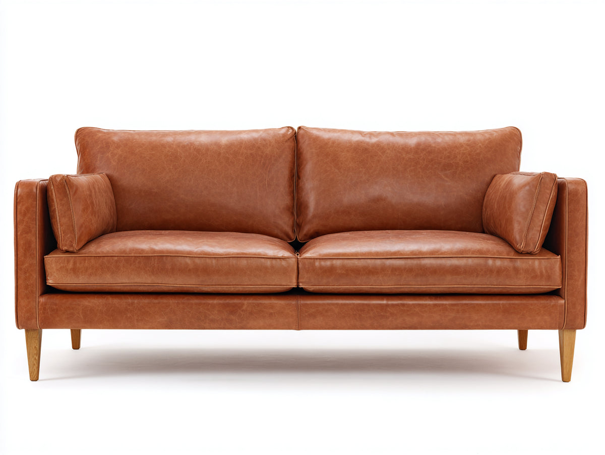 Canapé 2 places - Cuir - 176x87x84 cm - Cognac clair - Style contemporain